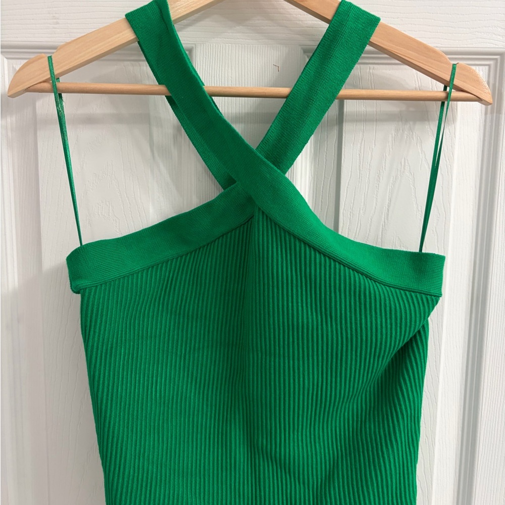 House of Harlow 1960 Vibrant Green Ribbed Crossneck Top